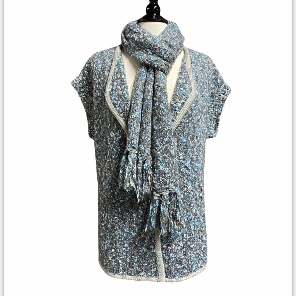 Spanner Grey Mingled Short Sleeve Sweater Cardigan & Scarf